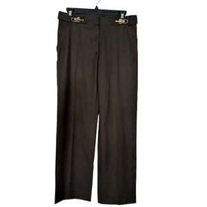 Stella McCartney 💯% Wool Pants Straight Leg Brass Accent Chocolate Brown Size 6